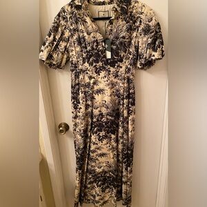Tuckernuck Black and Cream Floral Midi Dress